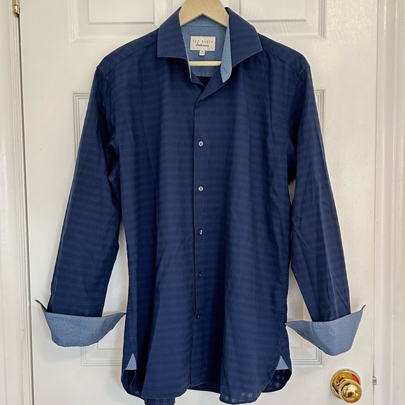 Ted Baker Endurance Mens Blue Long-Sleeved Lightweight Shirt Size 16 Checkered - Picture 1 of 7